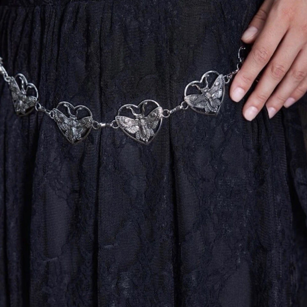 Goth Silver Link chain belt with moths - Picture 3 of 7